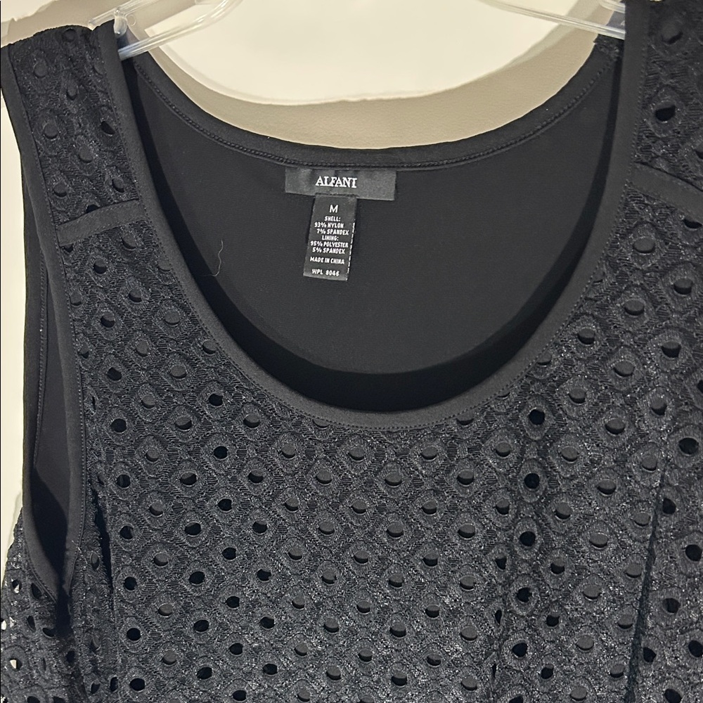 Alfani Black Sleeveless Lace/ Eyelet Blouse, Size Medium